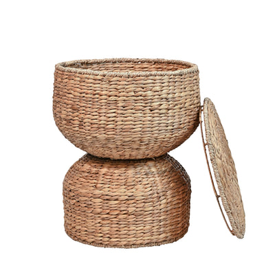 happimess SAT1000A Bhola 18" Hourglass Handwoven Hyacinth Storage Accent Table with Lid for Storage and Decoration in Bedroom, Living Room, Kitchen, Dining Room, Entryway, Guestroom, Natural