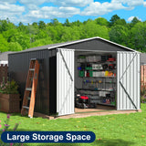 AirWire 10x10 FT Outdoor Storage Shed, Garden Shed with Updated Frame Structure and Lockable Doors, Metal Tool Sheds for Backyard Garden Patio Lawn, Grey AirWire
