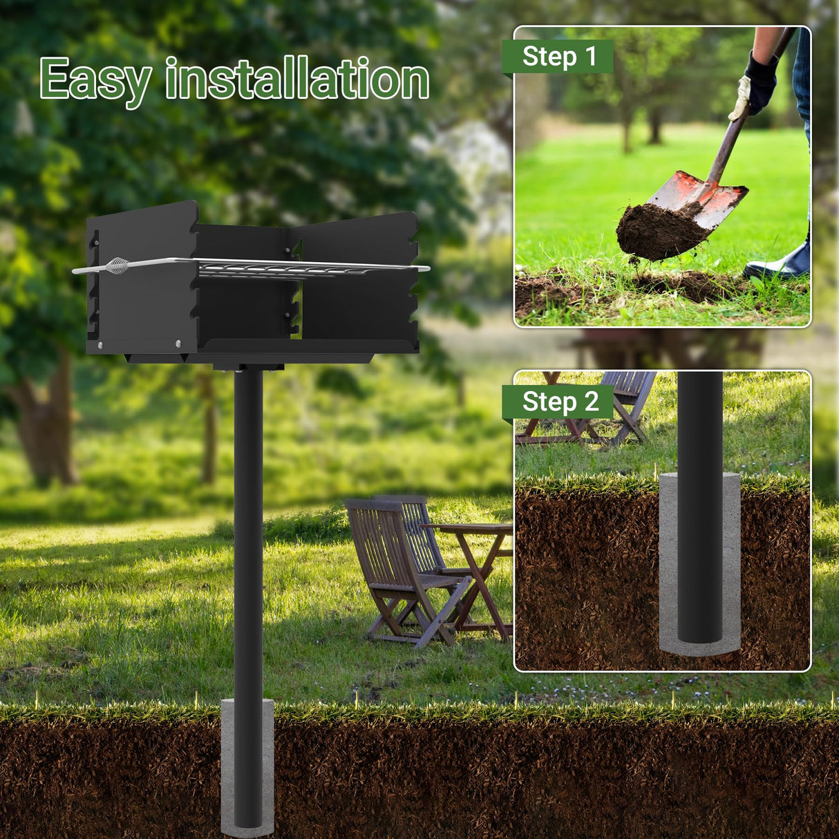 Toriexon Park Grill with Stainless Steel Cooking Grate, Heavy Duty Park Style Charcoal Grill with Grill Cover, Outdoor Park Grill for Backyard, Camping, 16'' L x 16'' W x 8'' H Toriexon