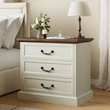 Huuger Nightstand with Charging Station, 3 Drawer Night Stand Set of 2, 22 Inch Wider Side Table with Storage, Farmhouse Nightstand with Vintage Handles, Thicken Base, for Bedroom, Distressed White Huuger