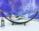 Lazy Daze Hammocks Quick Dry Hammock with Spreader Bar Textliene Fabric Double Outside Hammock with Chains Outdoor Patio Poolside Backyard Beach 450 lbs Capacity, Blue White Stripes Lazy Daze Hammocks
