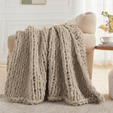 Carriediosa Chunky Knit Throw Blanket 50" X 60", 100% Hand Made Large Chenille Loop Yarn Soft Fluffy Throws for Couch Sofa Bed, Big Crochet Cozy Heavy Thick Cable Woven Blankets, Taupe Carriediosa