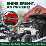 Christmas Car Decoration - Car Christmas Wreath - 2024 Light-Up Christmas Wreath for Car Grill - Fits Jeeps Trucks SUVs RVs Golf Carts and More - 12-Volt Plug-in Wreath Lighting TACTIK