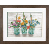Dimensions 70-35378 Mason Jar Flowers Counted Cross Stitch Kit, 14 Cnt. White Aida Cloth, 14 x 10 Dimensions