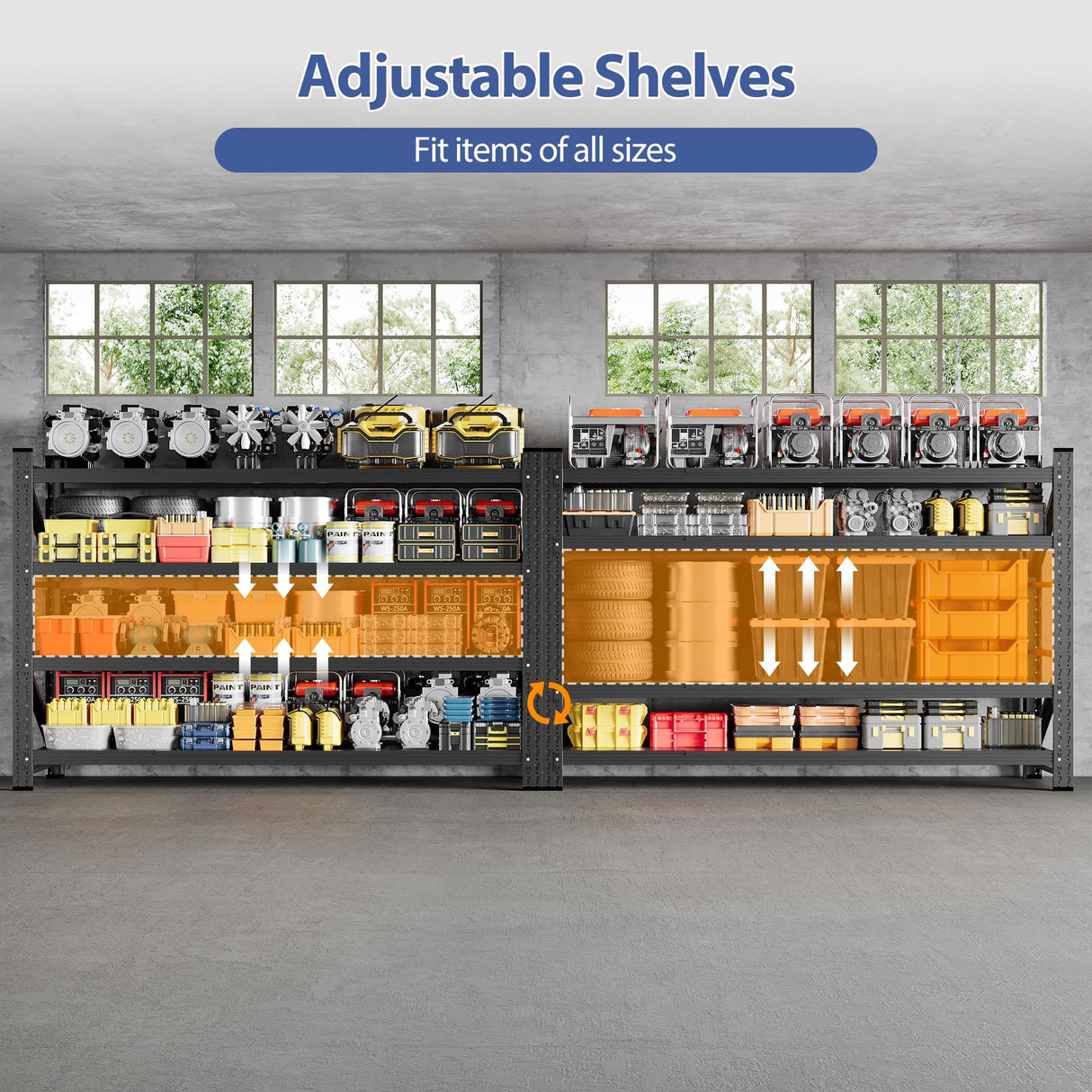 Anxxsu 5000LBS Storage Shelves, 71" W Heavy Duty Garage Shelving Unit, Adjustable Industrial Shelving, 4 Tier Metal Shelving for Garage, Supermarket, Warehouse, 71" W x 24" D x 70" H Anxxsu