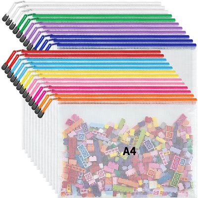 JARLINK A4 Letter Size 24 Pack 10 Colors Zipper Mesh Document Pouch, Mesh Bags for Board Games & Puzzles, Waterproof Document Zipper Pouches for Office School Supplies, Toys, Cosmetics Travel Storage