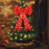 Liliful 4 Pcs 18 x 32 Inch LED Christmas Wreath Bows Extra Large Red Glitter Bows 72 LED Lights Wreath Huge Bow Door Wall Xmas Tree Topper Decor for Indoor Outdoor Winter Xmas Party Liliful