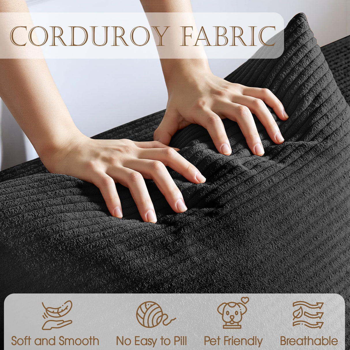 YINIX 106" Sectional Sofa for Living Room, Cloud Couch with 59" Deep Seat, Modern Modular L-Shape Sofa Bed with Chaise, Upholstered Boneless Couches for Bedroom, No Assembly (Black) YINIX