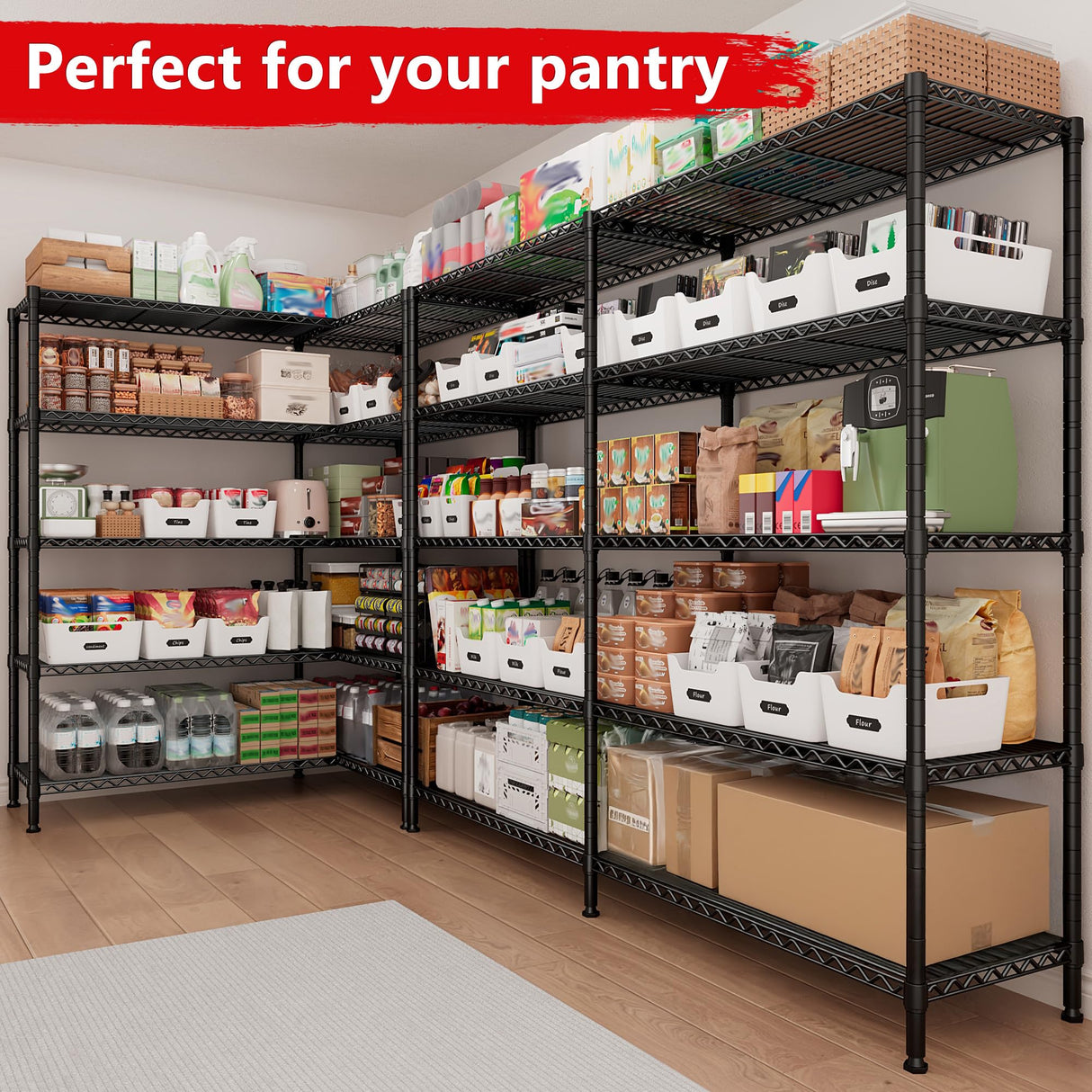 REIBII 5-Tier Heavy Duty Metal Wire Shelves, Industrial Style, 61.7"W x 72.4"H x 15.8"D, 1500 LBS Capacity, Adjustable, Rust Resistant, 2 Pack REIBII