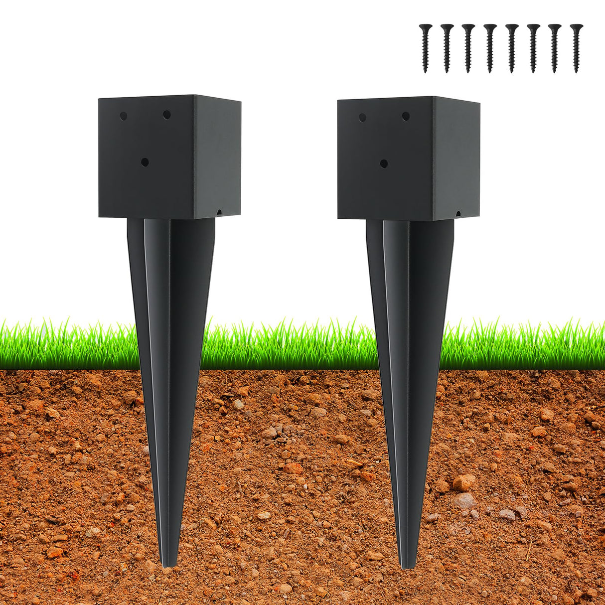 2 Pcs 4"x4" Fence Post Anchor Ground Spike,(Internal 3.6"x3.6"),Metal Post Stake Ground 16" with Black Powder-Coated,Fence Stakes Post Base for Deck,Fence,Porch,Railing,Mailbox CDFYJHFDQ