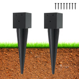 2 Pcs 4"x4" Fence Post Anchor Ground Spike,(Internal 3.6"x3.6"),Metal Post Stake Ground 16" with Black Powder-Coated,Fence Stakes Post Base for Deck,Fence,Porch,Railing,Mailbox CDFYJHFDQ