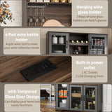 Fatmok Kitchen Pantry Cabinet, 71" Tall Liquor Cabinet with Glass Doors, Adjustable Shelves, Drawer, Coffee Bar Wine Cabinet with LED Lights, Power Outlet & Wine Rack, Buffet Cabinet with Storage Fatmok