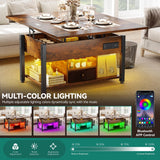 YITAHOME 4-in-1 Lift Top Coffee Table with RGB Light & Dual Tops, Multi-Function Table with Power Outlets, Storage, Converts to Dining Table Computer Desk Gaming Hub, Living Room, Home Office, Brown YITAHOME
