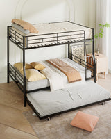 Mixcous Full XL Over Queen Bunk Bed with Trundle, Heavy-Duty Queen Bunk Bed with Safety Ladder and Full-Length Guardrail, Convertible to 3 Beds for Teens and Adults, Black Mixcous