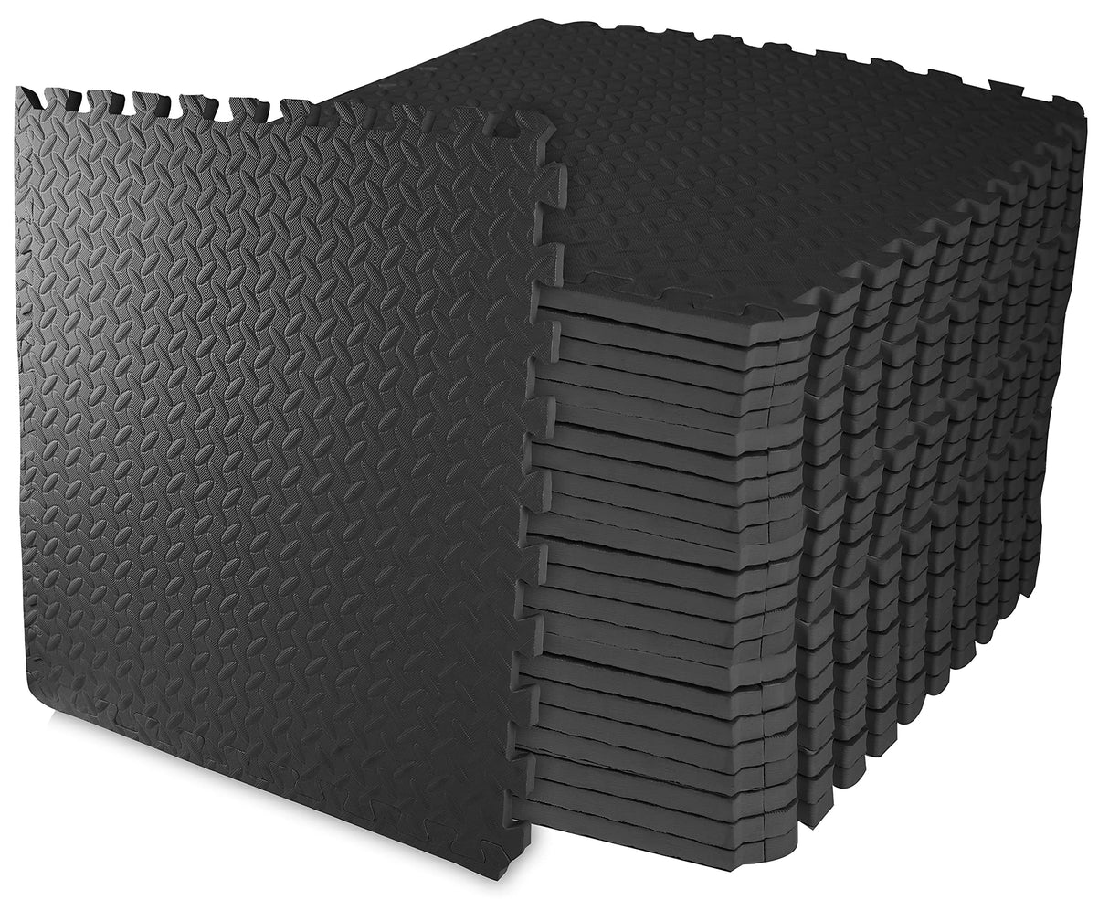 Signature Fitness Puzzle Exercise Mat with EVA Foam Interlocking Tiles for MMA, Exercise, Gymnastics and Home Gym Protective Flooring, 3/4" Thick, 96 Square Feet, Black Signature Fitness