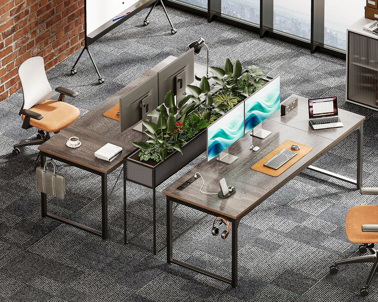 Coleshome 71 Inch Computer Desk with USB Ports, Large Office Desk, Long Study Student Writing Desk, Grey Oak Coleshome