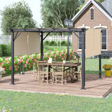 Outsunny 12' x 10' Outdoor Retractable Pergola Canopy with Sun Shade Unique Design Canopy Patio Metal Shelter for Garden Porch Beach, Beige Outsunny