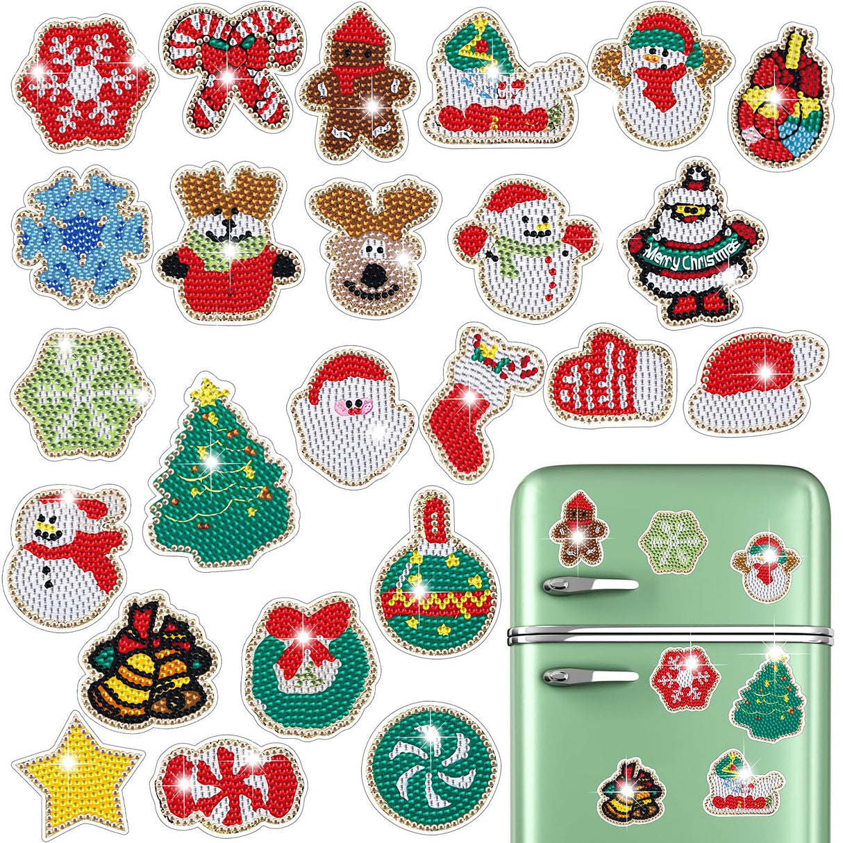 ZYNERY 24 Pcs Diamond Painting Magnets, Diamond Art Magnets, Mini Diamond Painting Kits, Refrigerator Magnets, 5D Diamond Painting Kits for Adults DIY Crafts Home Decor Gift (Christmas Theme) ZYNERY