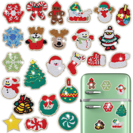 ZYNERY 24 Pcs Diamond Painting Magnets, Diamond Art Magnets, Mini Diamond Painting Kits, Refrigerator Magnets, 5D Diamond Painting Kits for Adults DIY Crafts Home Decor Gift (Christmas Theme) ZYNERY