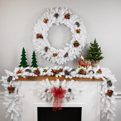 Northlight Pre-Lit White Pine Battery Operated Christmas Wreath - 36" - Multicolor LED Lights