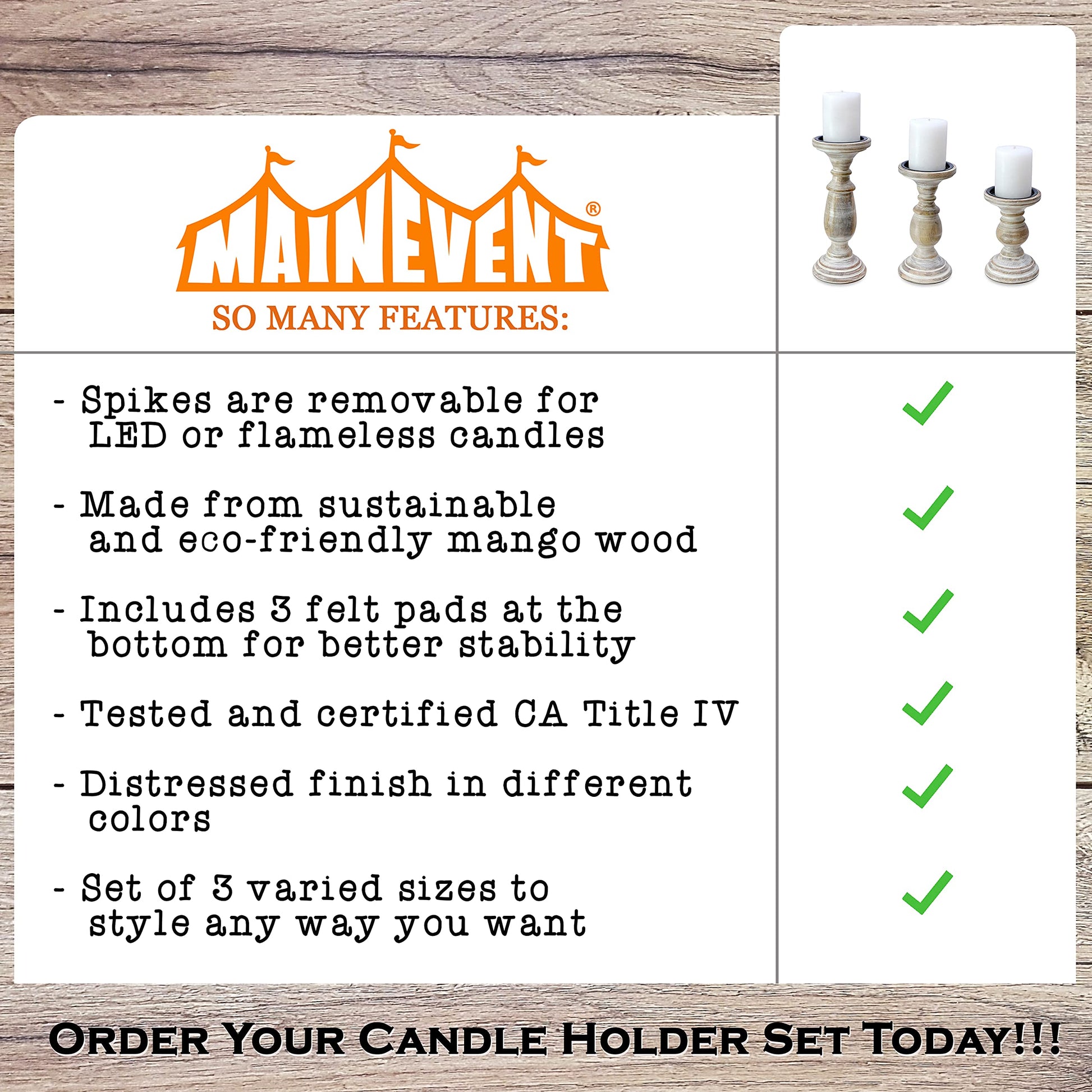 Candle Holders for Pillar Candles, Wooden Table Centerpiece, Set of 3, Wood Candle Holders, Rustic Pillar Candle Holder, Farmhouse Candle Holders Fireplace White - WoodArtSupply