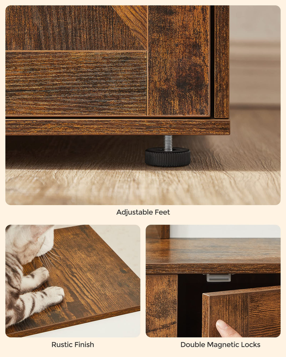 Feandrea Cat Tree with Litter Box Enclosure, 2-in-1 Modern Cat Tower, 55.1-Inch Cat Condo with Scratching Posts, Removable Pompom Sticks, Rustic Brown UPCT113X01 Feandrea