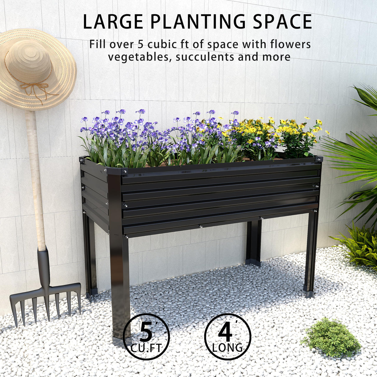 DIIYIV Galvanized Raised Garden Bed with Legs,2PCS 48×18×30in Elevated Planter Box for Backyard,Garden, Patio, Balcony, 300lb Capacity,Planters for Outdoor Plants,Black DIIYIV