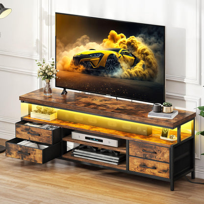 YITAHOME LED TV Stands for Living Room, TV Stand for 70/65 inch TV, Entertainment Center with Storage,LED TV Stand with 4 Fabric Drawers,Modern Industrial TV Console Cabinet,Retro Brown