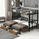 FULLJOJOR Triple Bunk Bed for Kids,Detachable TwinXL Over Twin Over Twin Metal Bunk Bed with Guardrails,Ladder & Storage,Converts to 3 Separate Beds,Easy to Assemble(3 Bunk Beds for Kids) FULLJOJOR