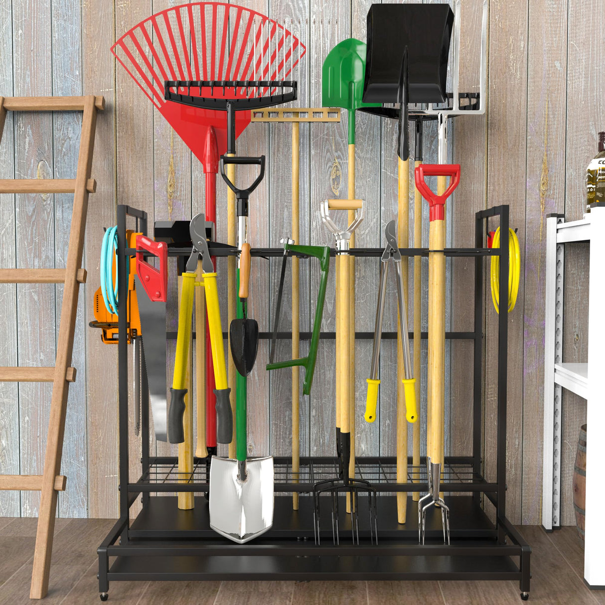 VGMiu Garden Tool Rack Organizer for Garage Yard Tool Storage, Garden Tools Storage for Organization Black Metal Gardens Tools Holder for Yard Shed Garage VGMiu