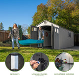Lifetime Outdoor Storage Shed, 8x20 Ft, Gray, Resin Backyard Tool Shed with Lockable Doors and Weather-Resistant Panels Lifetime