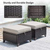 MaxMulti Patio Ottomans Set of 2, Outdoor Wicker Footrest with Thickened Cushions, Outdoor Rattan Ottoman for Porch, Backyard and Deck (Beige) MaxMulti