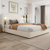 Christopher Knight Home Hazel 49.20" H King Headboard Bed, Upholstered King Size Bed, Slats Panel Support Platform, No Spring Box Needed, Wingback Headboard with Reading Lamps and USB, Beige Christopher Knight Home