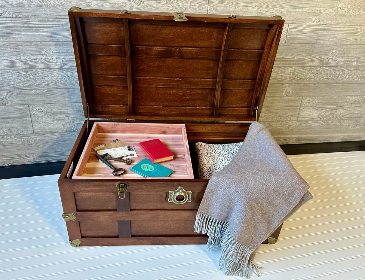 Tradition Craft Steamer Trunk Hope Chest for Blankets, Amish Hand-Crafted in USA Maple, 36" Large Blanket Storage Trunks Bedroom Trunk or Blanket Trunk w/Cedar Tray & Brass Lock Tradition Craft