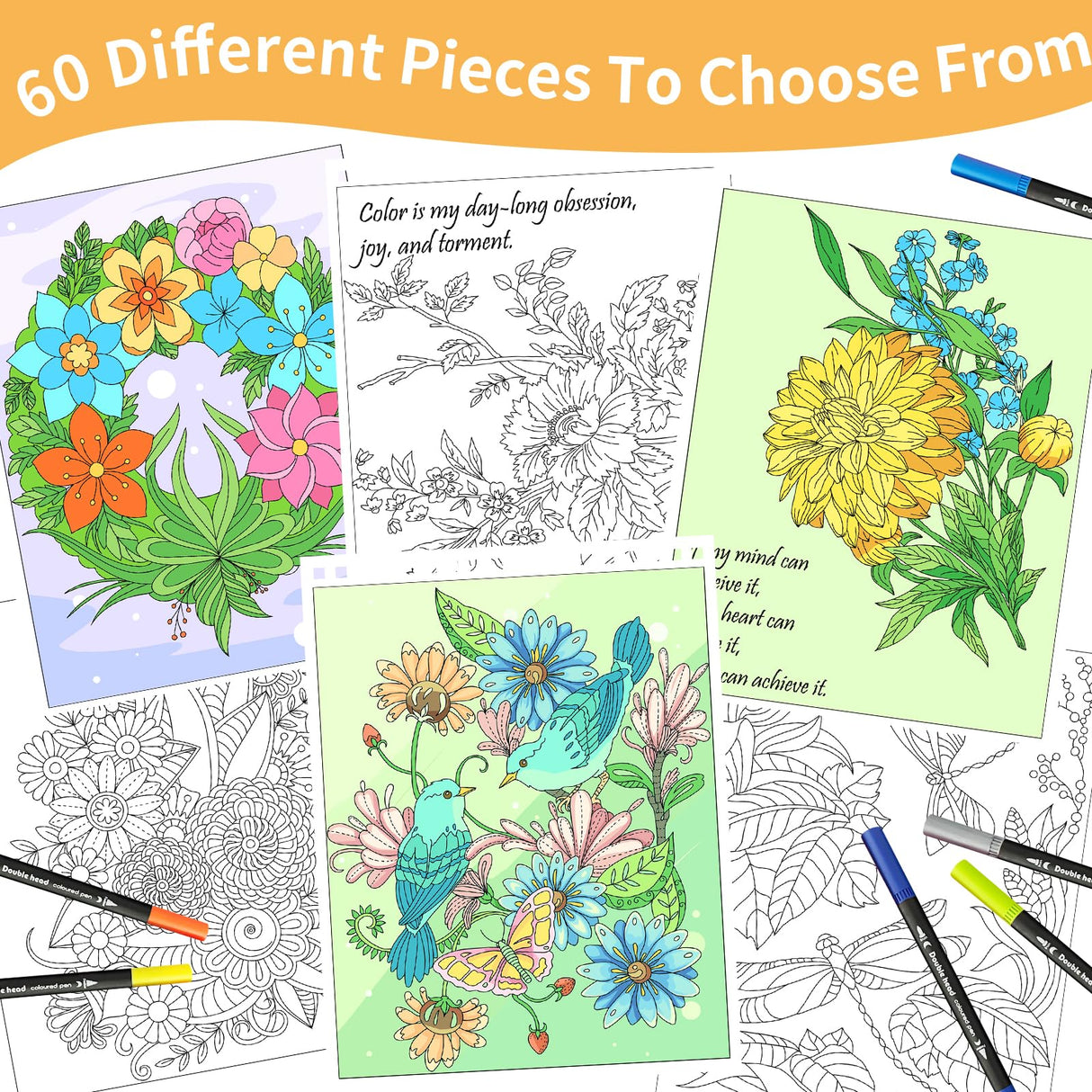 Kalysky Easy and Cozy Adult Coloring Book Set, 3 Stress Relief Coloring Books for Adults Relaxation, Flower Inspirational Quotes Coloring Books Kalysky