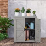 Outdoor Potting Bench with Storage Cabinet and Metal Top, Wood Workstation for Outdoor Patio, Garden Wood-Natrl