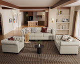 Morden Fort Classic Chesterfield Loveseat Set 60'', Tufted Loveseat Sofa Set with Solid Wood Legs Thick Cushion, Pet-Friendly 2-Seater Sofa Couch for Living Room Bedroom Apartment - Linen Beige Morden Fort