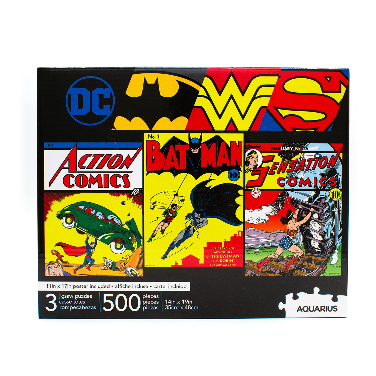 Aquarius Set of 3 DC Comics Puzzles (Three 500 Piece Jigsaw Puzzles) - Glare Free - Precision Fit - Officially Licensed DC Comics Merchandise & Collectibles - 14 x 19 Inches AQUARIUS