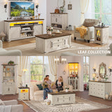 DWVO TV Stand for 75 Inch TV with Power Outlets, LED TV Stands Farmhouse Entertainment Center TV Media Console with Sliding Barn Doors for Living Room, Off White & Walnut Grain, Leaf TV Table DWVO