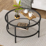 DIYART Black Glass Coffee Table, 29.5 Inch Round Modern coffee table, 2-Tier Round Glass Coffee Table for Living Room, 29.5" D x 16.5" H DIYART