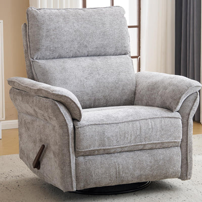 Oversized Rocking Chair Nursery with Adjustable Headrest, 26" Extra Wide Glider Recliner Nursery Chair for Nursery, 360° Swivel Rocker Recliner with Overstuffed Armrest， Light Grey