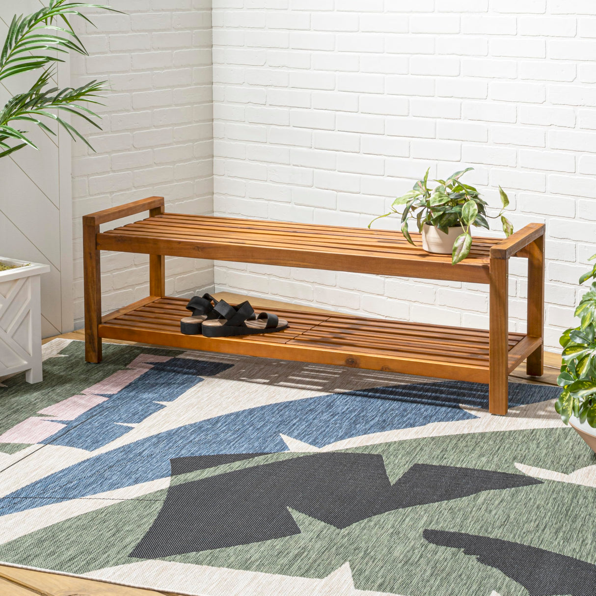 JONATHAN Y BNH102A Blane 50.8" 3-Seat Mid-Century Modern 600-Lbs Support Acacia Wood Slat Outdoor Garden Patio Bench for Garden, Lawn, Backyard, Pool, Deck, Beach, Firepit, Teak JONATHAN Y