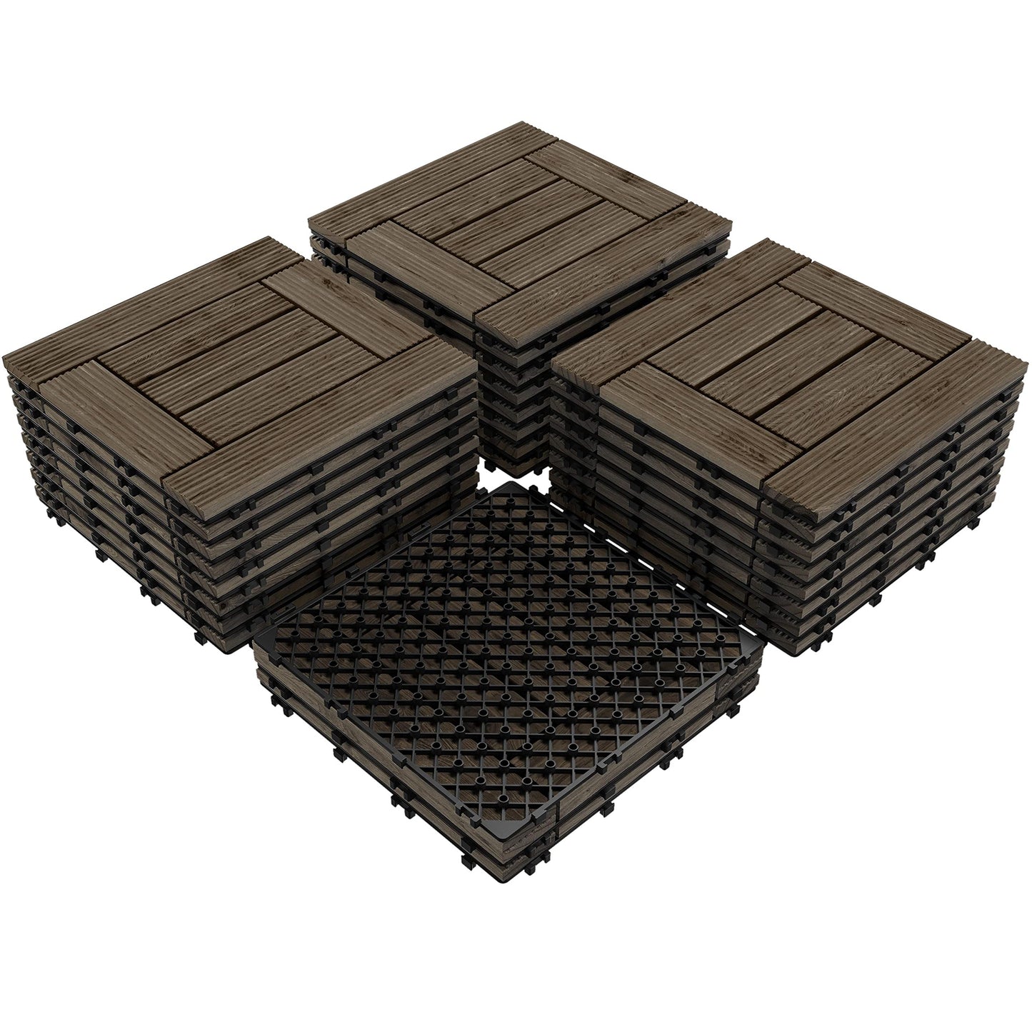 Topeakmart 27PCS Patio Deck Tiles Interlocking Wood Composite Decking Floor Tiles 12 x 12in Dark Brown for Outdoor & Indoor Patio Garden Deck Poolside