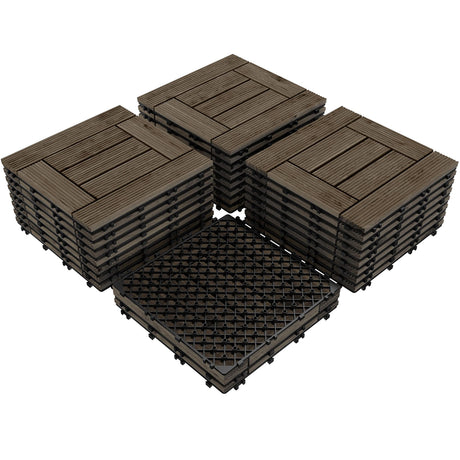 Topeakmart 27PCS Patio Deck Tiles Interlocking Wood Composite Decking Floor Tiles 12 x 12in Dark Brown for Outdoor & Indoor Patio Garden Deck Poolside Topeakmart
