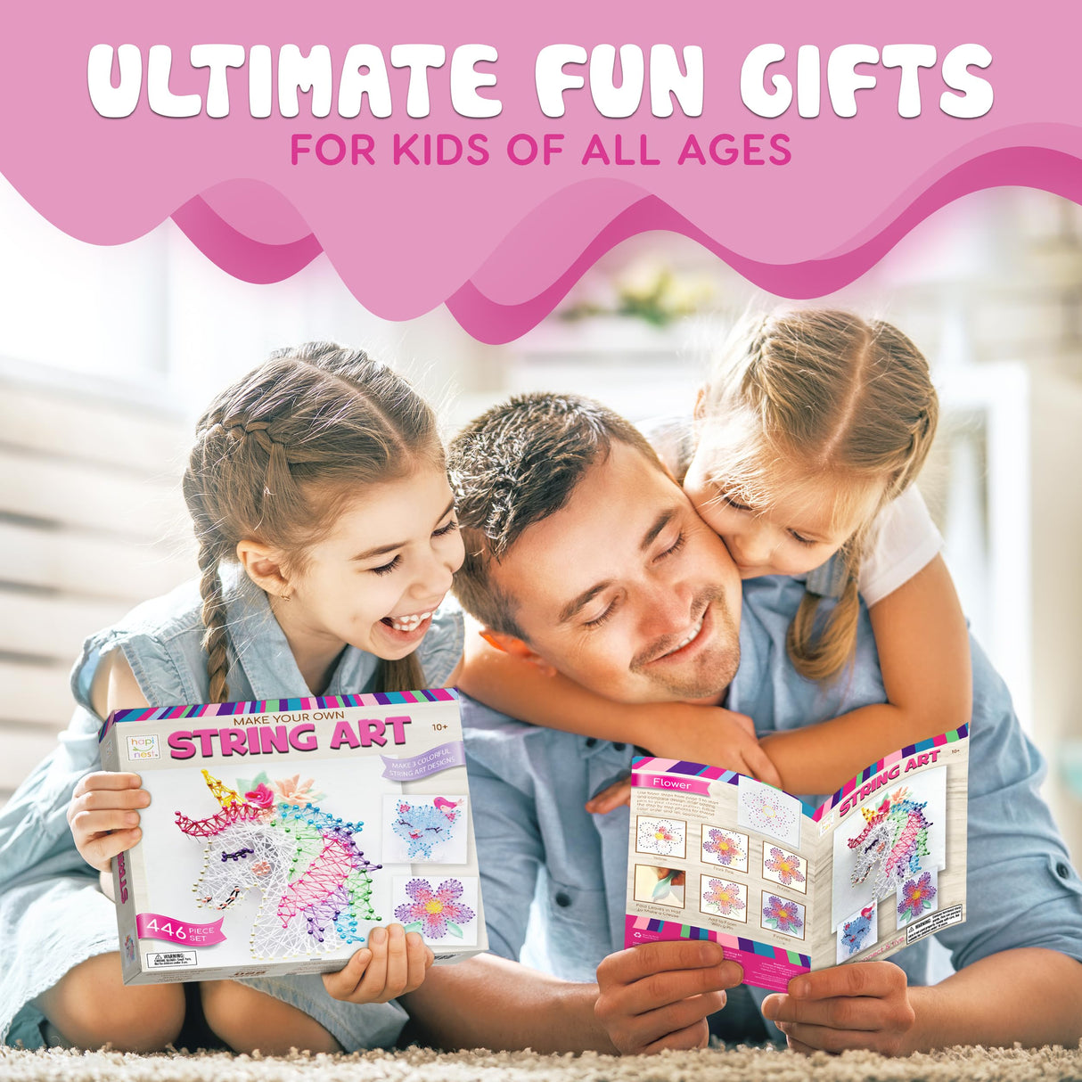 Hapinest String Art Craft Kit for Kids Ages 10-12 and Up, 3D String Art Kit Crafts for Teens, Birthday Gifts for Tween Girls Ages 10 11 12 Years Old and Up, Makes 3 Designs - Unicorn, Cat, and Flower Hapinest