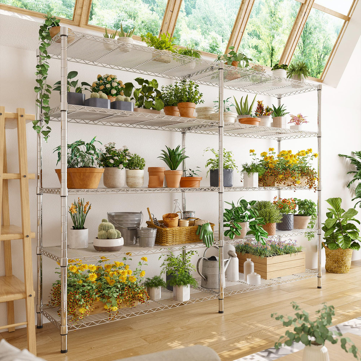 REIBII 58" W Storage Shelves Wire Shelving Load 1400LB Metal Shelves for Storage 5 Tier Heavy Duty Shelving Unit with Shelf Adjustable Garage Shelving Rack Pantry Kitchen 58" W x 59" H x 13.8" D REIBII