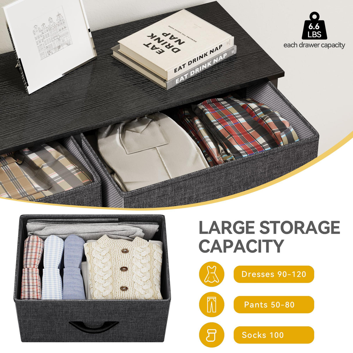 DWVO Dresser for Bedroom, Tall Dresser, Fabric Dresser with 8 Drawers, Double Dresser, Chest of Drawers for Closet, Living Room DWVO