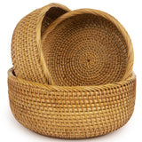 CLAYNIX Woven Fruit Basket For Holder Bowl Decorative Bread Vegetable, Serving Bowl Set of 3 For Organizing Kitchen Natural Rattan Picnic Basket Round Stackable (Natural) CLAYNIX