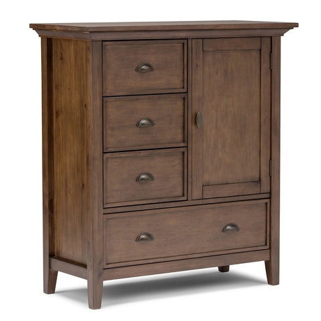 SIMPLIHOME Redmond SOLID WOOD 39 inch Wide Transitional Medium Storage Cabinet in Rustic Natural Aged Brown with 3 Small Drawers, 1 Large Drawer SIMPLIHOME