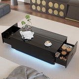 holzart High Glossy LED Coffee Table, led Coffee Table with 2 Drawers, Modern Coffee Table for Living Room, Black Coffee Table 41.33" W x 23.62" D holzart